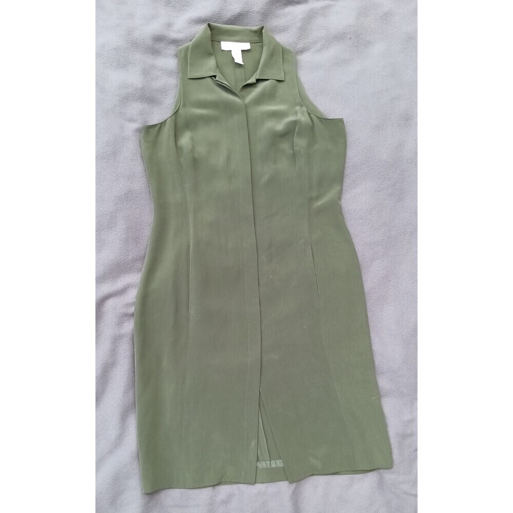 Jones NY  100% Silk Sleeveless Mini Dress Hidden Buttons Size 12 Army Green
